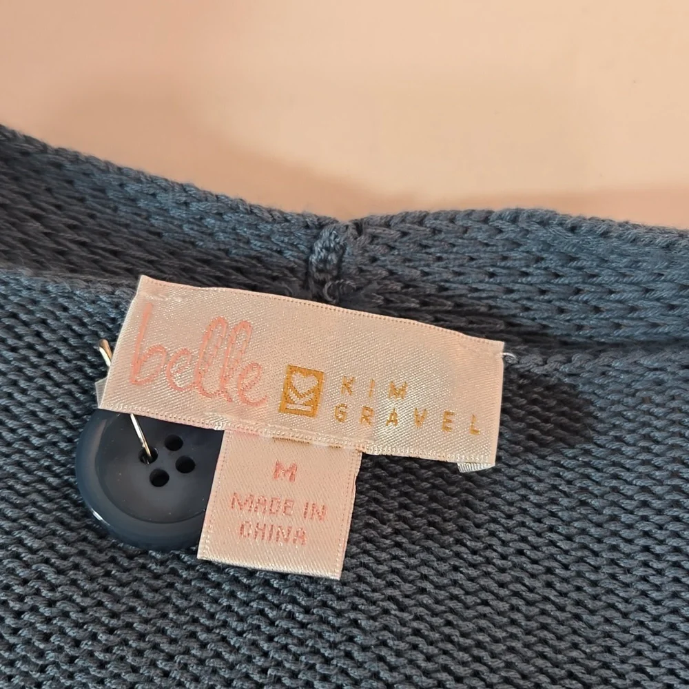 NWOT Belle by Kim Gravel Smoke Blue Cable Knit Cardigan Hip-Length - Picture 7 of 11